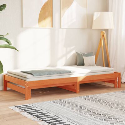 vidaXL viaszbarna tömör fenyőfa kihúzható kanapéágy 80 x 200 cm