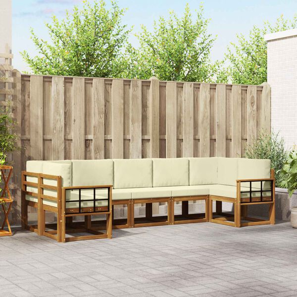 vidaXL K&uuml;lt&eacute;ri kanap&eacute; szett p&aacute;rn&aacute;val 7 pcs Term&eacute;szetes &eacute;s kr&eacute;msz&iacute;nű