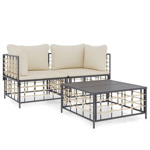 vidaXL 3 r&eacute;szes antracitsz&uuml;rke polyrattan kerti &uuml;lőgarnit&uacute;ra p&aacute;rn&aacute;kkal
