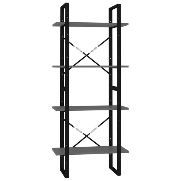 vidaXL n&eacute;gyszintes sz&uuml;rke szerelt fa k&ouml;nyvszekr&eacute;ny 60 x 30 x 140 cm