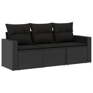 vidaXL 3 r&eacute;szes fekete polyrattan kerti &uuml;lőgarnit&uacute;ra p&aacute;rn&aacute;val
