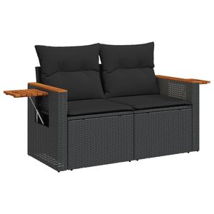 vidaXL 2 szem&eacute;lyes fekete polyrattan kerti kanap&eacute; p&aacute;rn&aacute;val