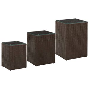 vidaXL 3 db barna polyrattan kisasztal &uuml;veg asztallappal