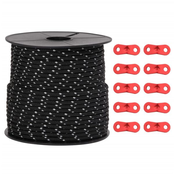 vidaXL fényvisszaverő sátorfeszítő kötél csavarkulcsokkal 50 m 4 mm