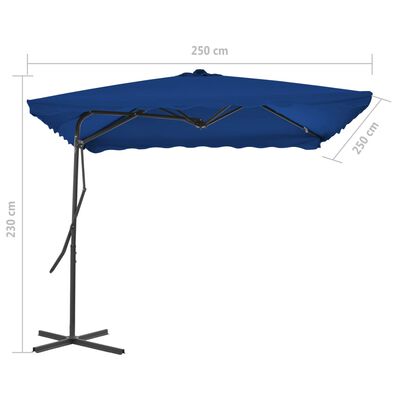 vidaXL kék kültéri napernyő acélrúddal 250 x 250 x 230 cm