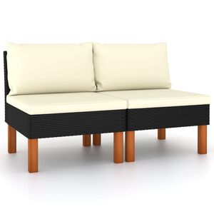 vidaXL 2 db polyrattan &eacute;s t&ouml;m&ouml;r eukaliptuszfa k&ouml;z&eacute;pső kanap&eacute;