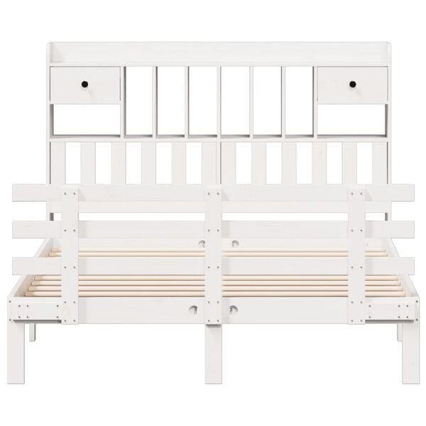 vidaXL fehér tömör fenyőfa könyvespolcos ágy matrac nélkül 140x200 cm