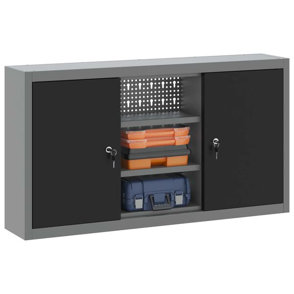 vidaXL Szerszámosláda Fekete és szürke 100 x 20 x 55 cm Porszórt Acél