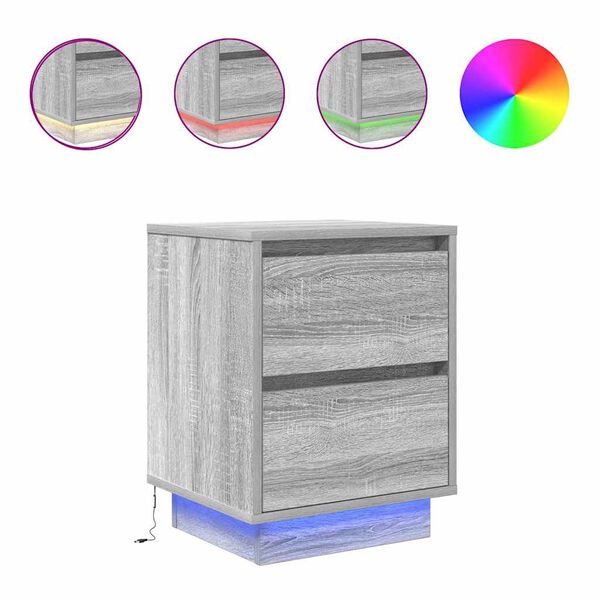 vidaXL sz&uuml;rke sonoma sz&iacute;nű &eacute;jjeliszekr&eacute;ny LED-vil&aacute;g&iacute;t&aacute;ssal 38x34x50 cm