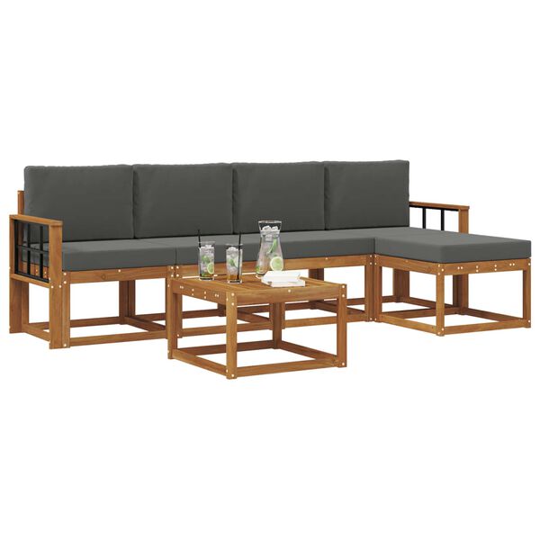 vidaXL K&uuml;lt&eacute;ri kanap&eacute; szett 6 pcs Term&eacute;szetes &eacute;s antracit T&ouml;m&ouml;r Ak&aacute;cfa