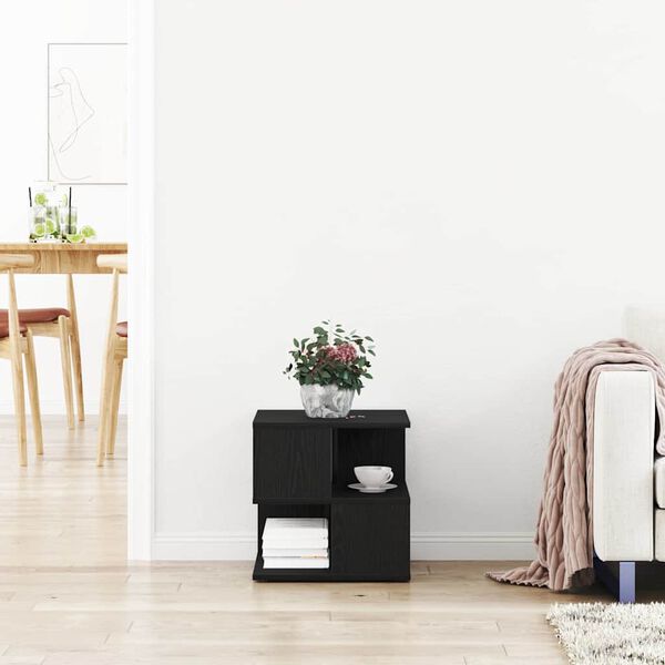 vidaXL Oldal asztal polcokkal Fekete tölgy 30 x 30 x 55 cm Faanyag