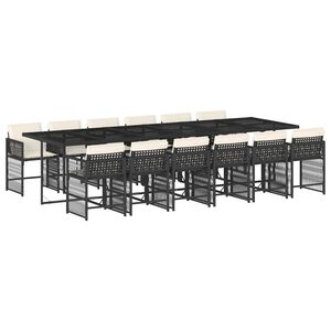 vidaXL 13 r&eacute;szes fekete polyrattan kerti &uuml;lőgarnit&uacute;ra p&aacute;rn&aacute;kkal