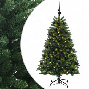 vidaXL Műkar&aacute;csonyfa k&ouml;z&eacute;pz&ouml;ld g&ouml;mb&ouml;kkel 150 cm 150 LED Meleg feh&eacute;r