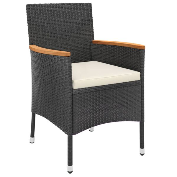 vidaXL 3 részes fekete polyrattan kerti bisztrógarnitúra párnákkal