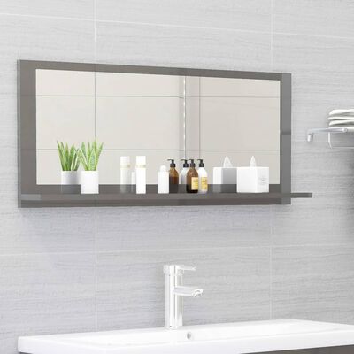 vidaXL magasfényű szürke forgácslap fürdőszobai tükör 90x10,5x37 cm