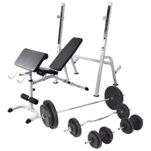 vidaXL edzőpad &aacute;llv&aacute;nnyal, egykezes &eacute;s k&eacute;tkezes s&uacute;lyz&oacute;szettel 90 kg