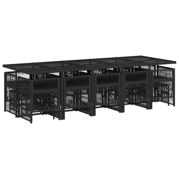 vidaXL 15 r&eacute;szes fekete polyrattan kerti &eacute;tkezőgarnit&uacute;ra p&aacute;rn&aacute;kkal