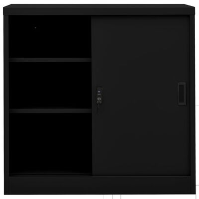 vidaXL fekete acél tolóajtós irodai szekrény 90 x 40 x 90 cm