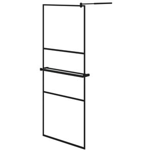 vidaXL fekete ESG &uuml;veg &eacute;s alum&iacute;nium zuhanyfal polccal 80 x 195 cm