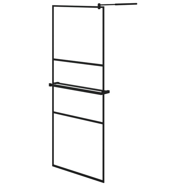 vidaXL fekete ESG &uuml;veg &eacute;s alum&iacute;nium zuhanyfal polccal 80 x 195 cm