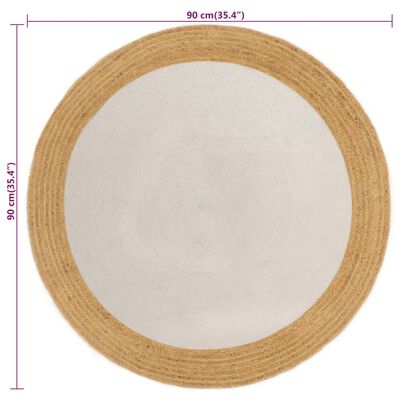 vidaXL fehér és természetes színű fonott juta-pamut kisszőnyeg 90 cm