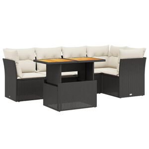 vidaXL 5 r&eacute;szes fekete polyrattan kerti kanap&eacute;szett p&aacute;rn&aacute;kkal
