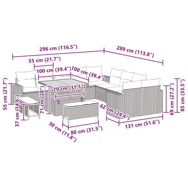vidaXL Kerti Kanap&eacute; Szett p&aacute;rn&aacute;val 17 pcs Fekete polirattan