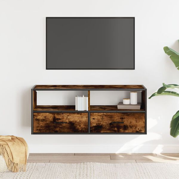 vidaXL f&uuml;st&ouml;s t&ouml;lgy sz&iacute;nű szerelt fa &eacute;s f&eacute;m TV-szekr&eacute;ny 100x31x39,5 cm
