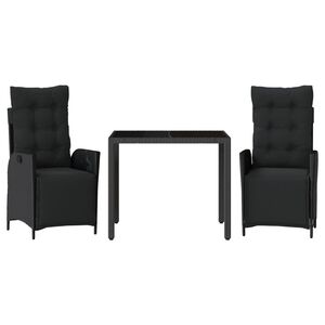 vidaXL 3 r&eacute;szes fekete polyrattan kerti &eacute;tkezőgarnit&uacute;ra p&aacute;rn&aacute;kkal