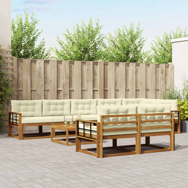 vidaXL K&uuml;lt&eacute;ri kanap&eacute; szett p&aacute;rn&aacute;val 9 pcs Term&eacute;szetes &eacute;s kr&eacute;msz&iacute;nű