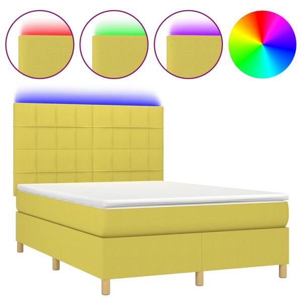 vidaXL z&ouml;ld sz&ouml;vet rug&oacute;s &eacute;s LED-es &aacute;gy matraccal 140x190 cm