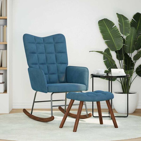 vidaXL kék bársony hintaszék lábtartóval