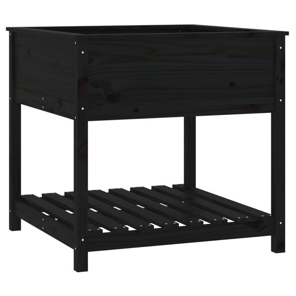 vidaXL fekete tömör fenyőfa növénytartó polccal 82,5x82,5x81 cm