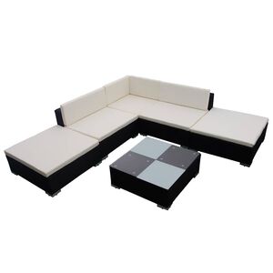 vidaXL 6-r&eacute;szes fekete polyrattan kerti b&uacute;torszett p&aacute;rn&aacute;kkal