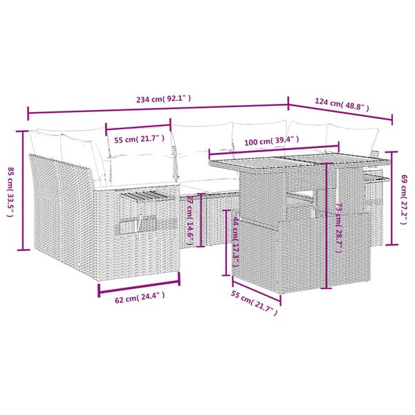 vidaXL 7 r&eacute;szes fekete polyrattan kerti &uuml;lőgarnit&uacute;ra p&aacute;rn&aacute;val