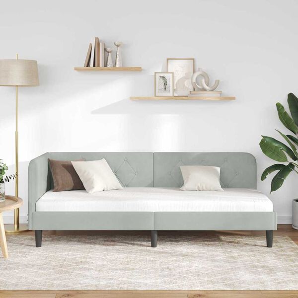 vidaXL Sarokágy keret fejtámlával Világosszürke 80 x 200 cm Bársony