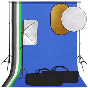 vidaXL fot&oacute;st&uacute;di&oacute;szett softbox l&aacute;mp&aacute;val, h&aacute;tt&eacute;rrel &eacute;s reflektorral