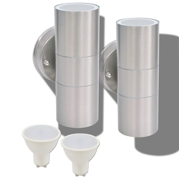 vidaXL 2db fel/lefel&eacute; vil&aacute;g&iacute;t&oacute; rozsdamentes ac&eacute;l k&uuml;lt&eacute;ri LED falil&aacute;mpa