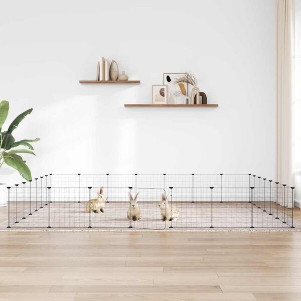 vidaXL 28 paneles fekete acél kisállatketrec ajtóval 35 x 35 cm