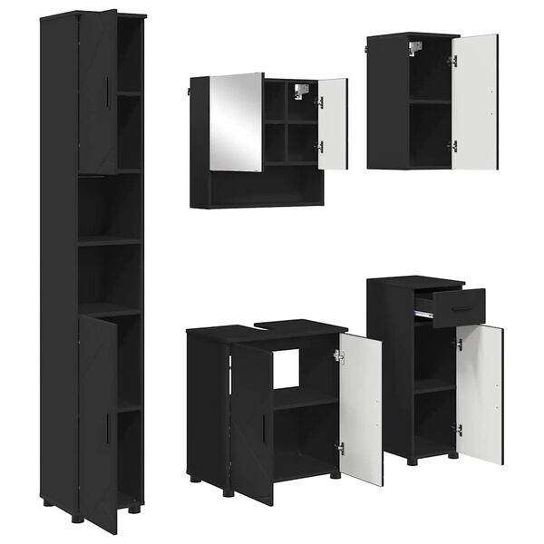 vidaXL F&uuml;rdőszoba b&uacute;tor szett fi&oacute;kkal 5 pcs Fekete Faanyag & F&eacute;m