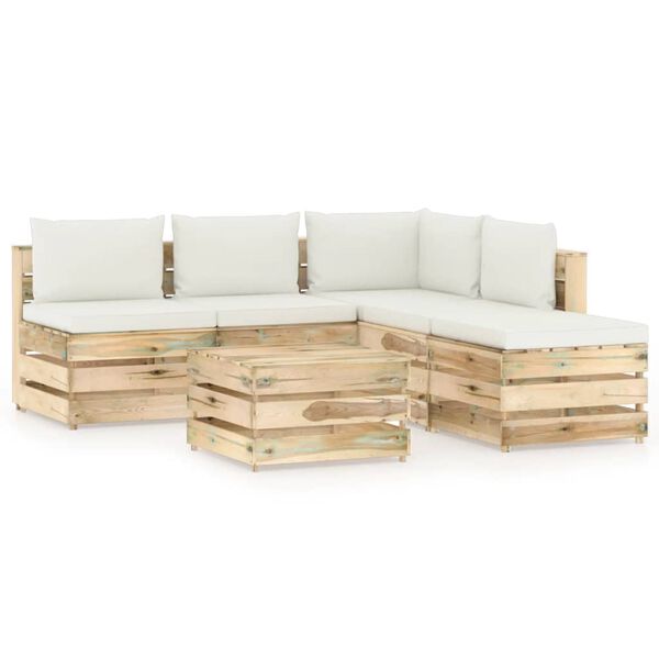 vidaXL 6 r&eacute;szes z&ouml;ld impregn&aacute;lt fa kerti t&aacute;rsalg&oacute; p&aacute;rn&aacute;kkal