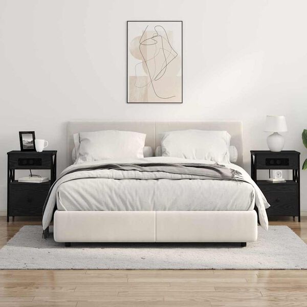 vidaXL &Eacute;jjeliszekr&eacute;ny fi&oacute;kkal Fekete t&ouml;lgy 40 x 31 x 60 cm Faanyag