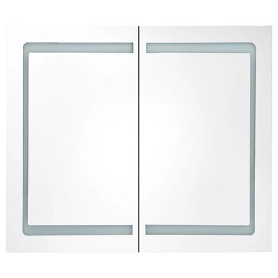 vidaXL fehér, tölgyszínű LED-es tükrös fürdőszobaszekrény 80x12x68 cm