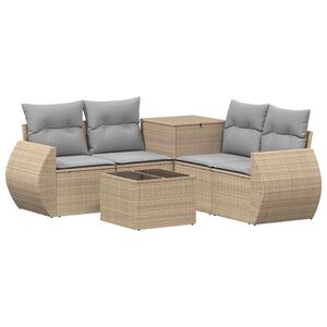 vidaXL Kanap&eacute; Szett 6 db Beige &eacute;s Vil&aacute;gossz&uuml;rke Poli rattan &eacute;s ac&eacute;l