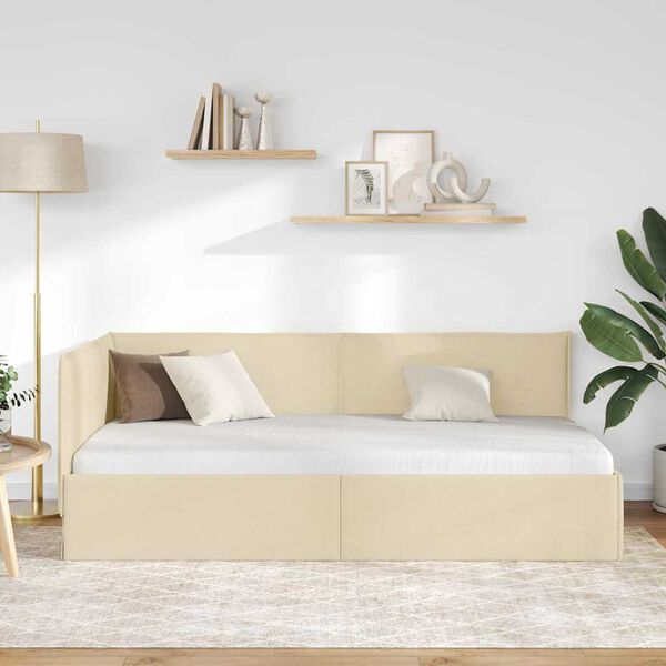 vidaXL Sarokágy keret fejtámlával Krém 90 x 190 cm szövet