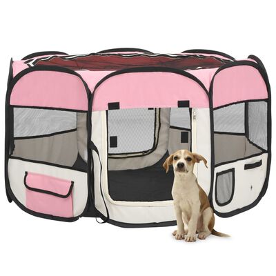 vidaXL rózsaszínű összecsukható kutyakennel hordtáskával 110x110x58 cm