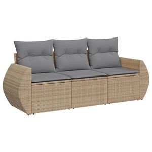 vidaXL 3 r&eacute;szes b&eacute;zs polyrattan kerti &uuml;lőgarnit&uacute;ra p&aacute;rn&aacute;kkal