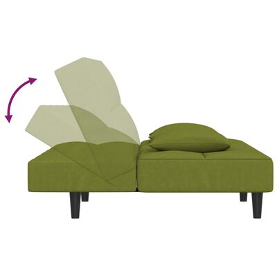 vidaXL világoszöld bársony kanapéágy két párnával és lábtartóval