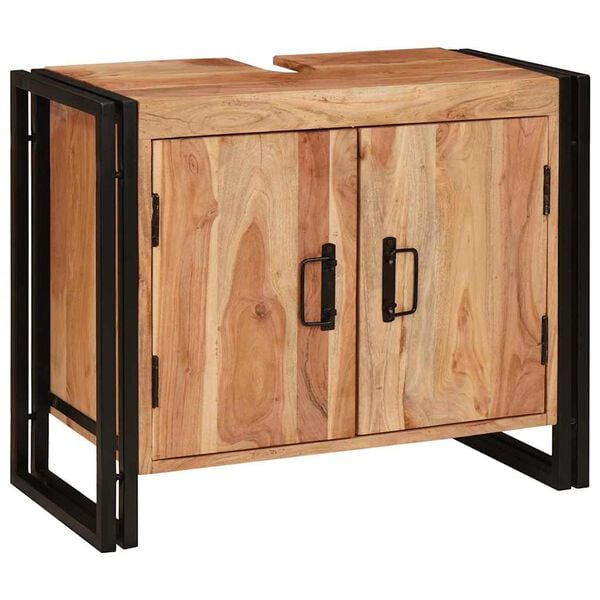 vidaXL Mosd&oacute;kagyl&oacute; szekr&eacute;ny ajt&oacute;val Barna 71 x 33 x 58 cm T&ouml;m&ouml;r Ak&aacute;cfa