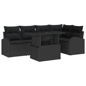 vidaXL Kerti Kanap&eacute; Szett 6 db 5-&Uuml;lőhelyek sz&aacute;ma Fekete Poli rattan